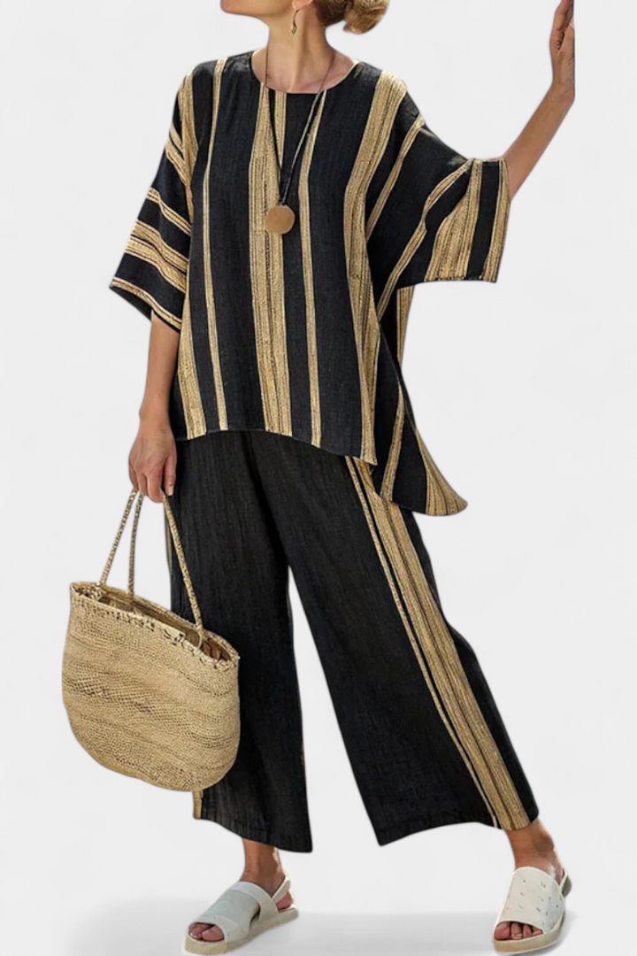 Isa™ | Haut rayé oversize confortable et pantalon large en lin