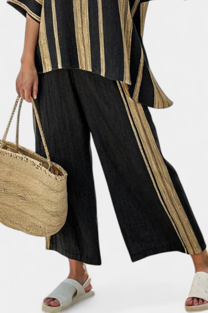 Isa™ | Haut rayé oversize confortable et pantalon large en lin
