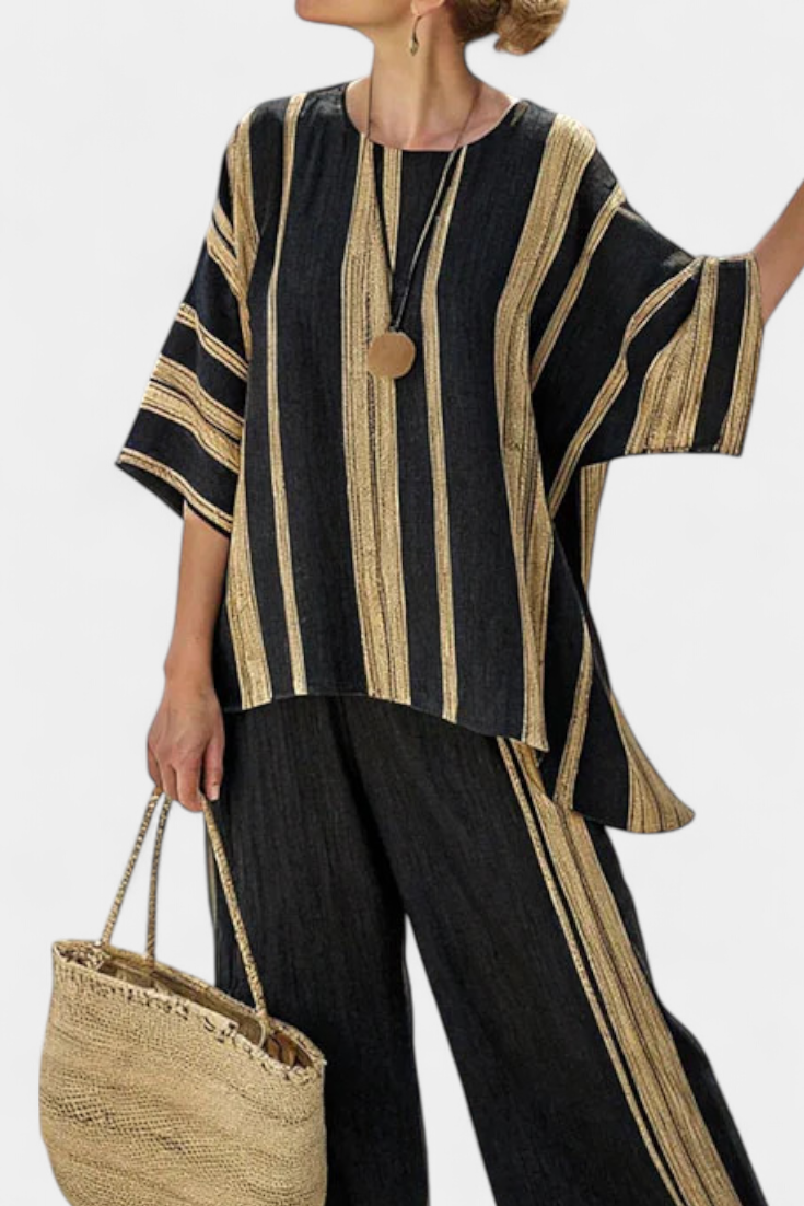Isa™ | Haut rayé oversize confortable et pantalon large en lin