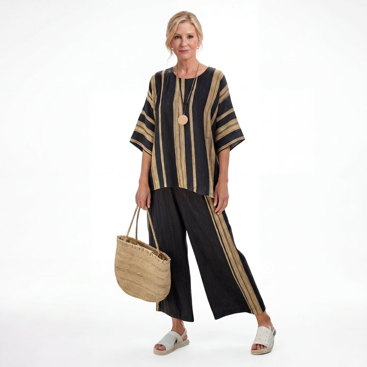 Isa™ | Haut rayé oversize confortable et pantalon large en lin