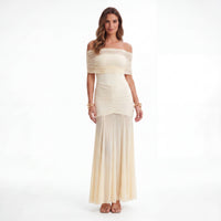 Alodia Shoulder Maxi Dress with Mesh Overlay (Robe longue à épaulement avec superposition de maille)